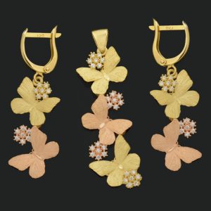 نیم ست طلا 18 عیار زنانه طلای مستجابی مدل گل و پروانه کد 670137